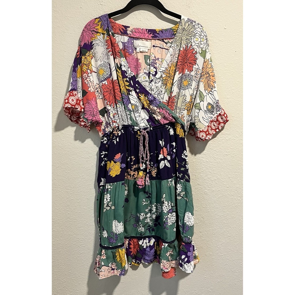 Anthropologie Women's Nettie Floral Dress XS Colorblock Bohemian Peasant Flaws
